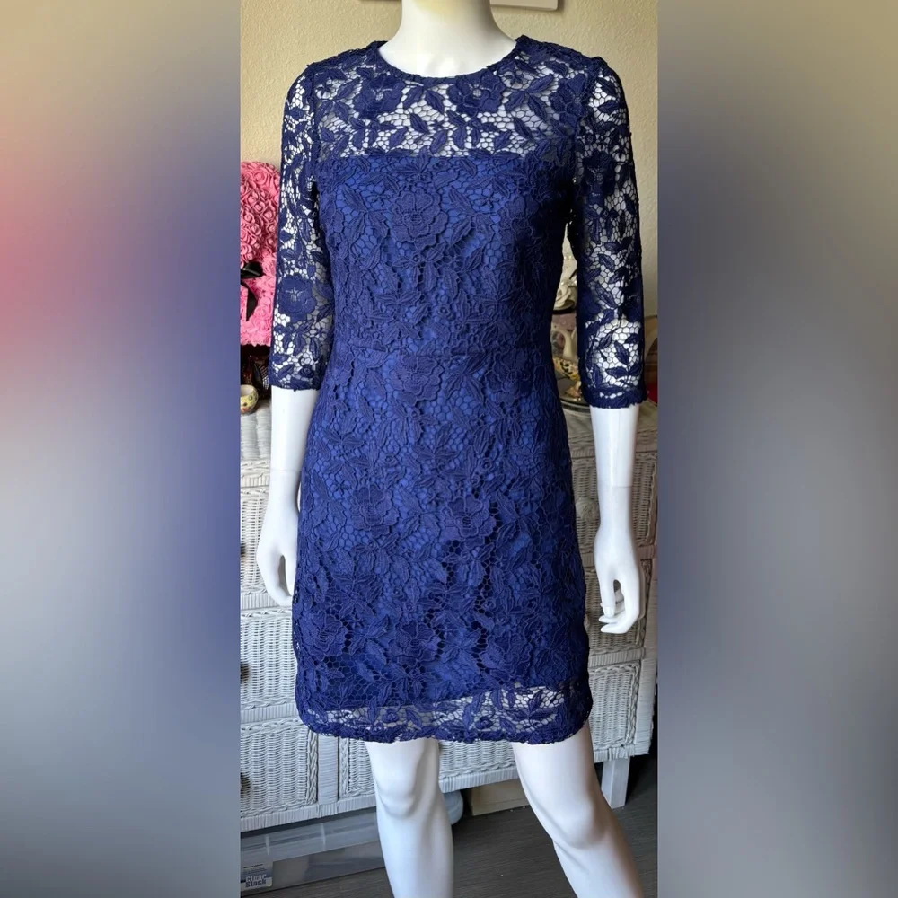 J. Crew Collection Lace Sheath Mini Dress Guipure Sheer in dark blue Size 0